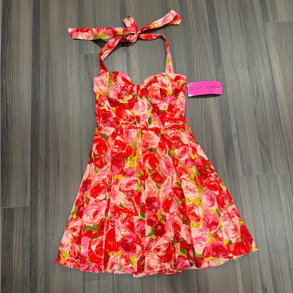 NWT Betsey Johnson Rose Floral Halter Dress